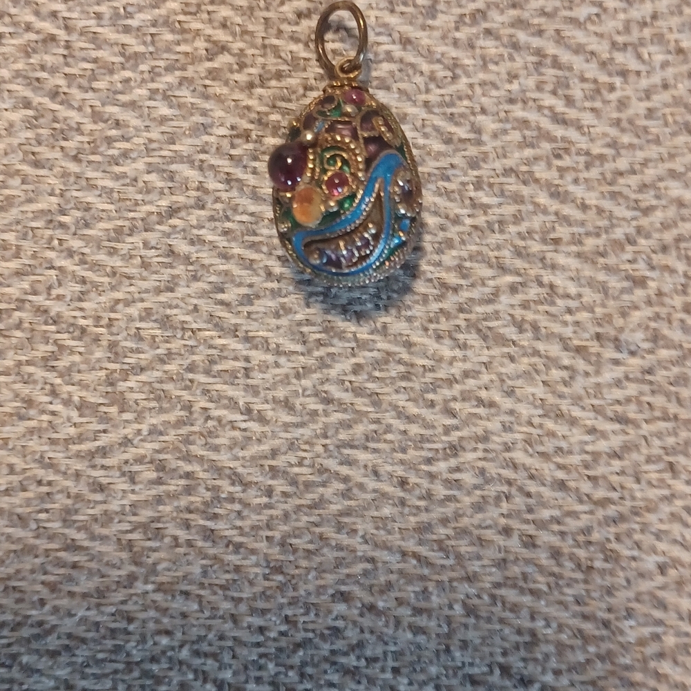 Vintage Russian, Silver, Cloisnne Egg, Pendant